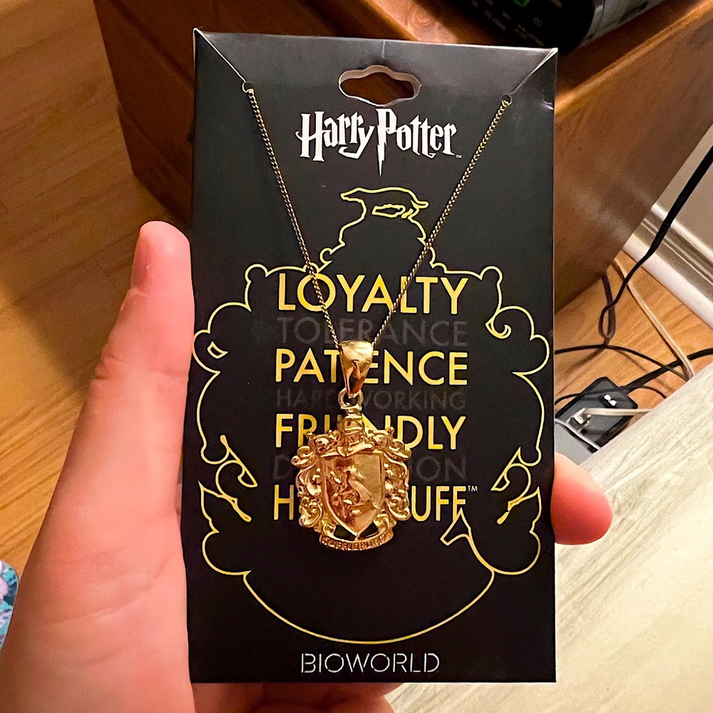 Hufflepuff Crest Gold Metal Necklace